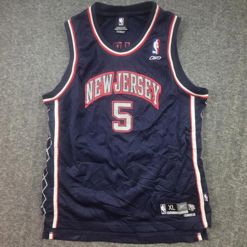 Vintage Jason Kidd New Jersey Nets Jersey Youth XL Reebok NBA Basketball Navy